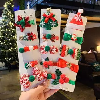 Детские праздничные заколки для волос из пяти предметов, рождественский набор, милые заколки для волос, заколки для шляпы в виде рождественской елки, женские головные уборы для девочек