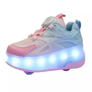 Детские прогулочные ботинки, двухколесные, с поворотной пряжкой, для девочек, спортивные, с роликами, прогулочные ботинки с колесами, легкие ботинки с толстой подошвой 35