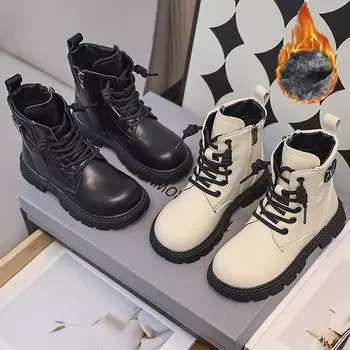 Детские простые и модные повседневные высокие хлопковые ботинки с толстой подошвой и высокой посадкой, мягкие и теплые, с промежуточной подошвой 27-37 27 чёрный