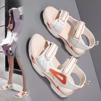 Детские противоскользящие износостойкие модные повседневные сандалии с липучками на толстой подошве, пляжная обувь, тапочки, женская и детская обувь 32 бежевый/оранжевый