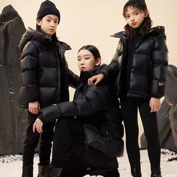 Детские пуховики для детей среднего и крупного возраста, мальчиков и девочек, пуховики «Белые гусиные», утолщенные черно-золотые полупальто 110cm чёрный