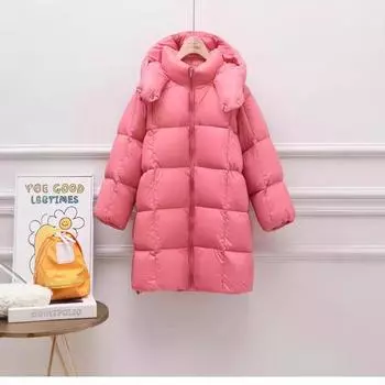 Детские пуховики, мужская и женская одежда, средняя и длинная, осень и зима, новинка 90, белый утиный пух, утолщенное теплое свободное пальто 110cm розовый