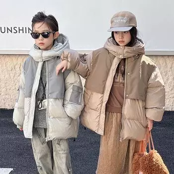 Детские пуховики осень и зима новые модели для средней и поддельной длины двухсекционные пуховики в тон цвета детские пальто 120cm