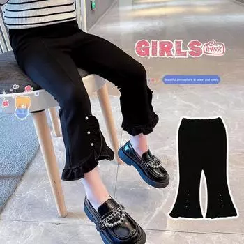 Детские расклешенные брюки для девочек, широкие узкие кружевные брюки 100