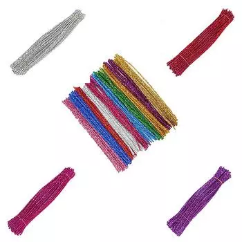 Детские развивающие принадлежности для рукоделия, игрушки для рукоделия, 100 шт., блестящие стебли из синели, средства для чистки труб, плюшевые стержни с мишурой, проводные палочки золотой