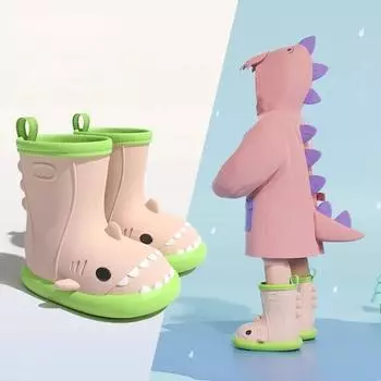 Детские резиновые сапоги для мальчиков и девочек из ЭВА, нескользящие, наружные, с рисунком акулы, детские, водонепроницаемые, водонепроницаемые сапоги для девочек 14cm зелёный