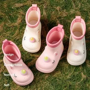 Детские резиновые сапоги, нескользящие, для мальчиков и девочек, легкие, водонепроницаемые, для девочек, детские резиновые сапоги 21 бежевый