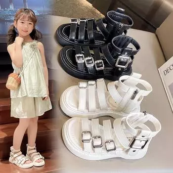 Детские римские сандалии с высоким берцем, летние сандалии для девочек, с открытым носком и вырезами, детская мода, повседневные сапоги принцессы, пляжная обувь 26 белый