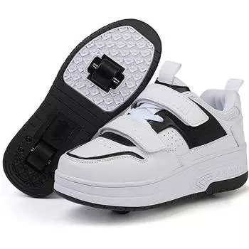 Детские роликовые коньки большого размера с толстой подошвой, детская спортивная обувь на колесиках, спортивная обувь для активного отдыха 31 чёрный/белый