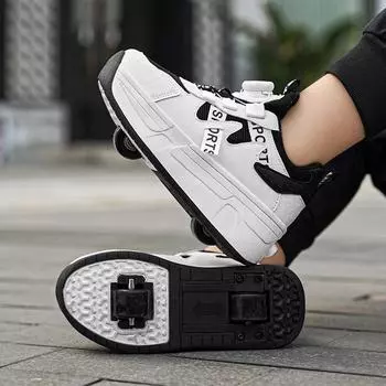 Детские роликовые коньки для улицы с вращающейся пряжкой — стильные съемные коньки для мальчиков и девочек. 35 чёрный/белый