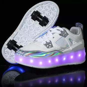 Детские роликовые коньки съемные плоские светодиодные четыре колеса светящиеся спортивные туфли розовые женские светящиеся кроссовки 28 розовый