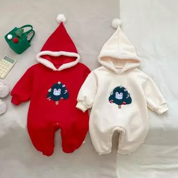 Детские рождественские комбинезоны с капюшоном, осенне-зимняя толстовка для малышей, комбинезон, детская одежда, новогодний детский комбинезон, детский наряд 66cm красный