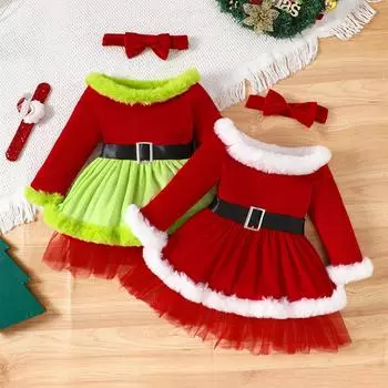 Детские рождественские костюмы, платье для младенца, пышное газовое платье принцессы для девочек от 1 до 5 лет 12-18M красный