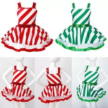 Детские рождественские танцевальные костюмы для девочек, блестящее полосатое платье с блестками, фигурное катание на коньках, роликовые коньки 3-4 Years красный