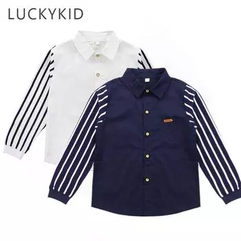 Детские рубашки для мальчиков, 2 цвета, полосатые детские рубашки, одежда для мальчиков-подростков, детская блузка 120 синий