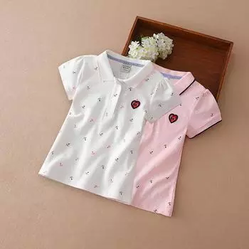 Детские рубашки-поло, летняя футболка с короткими рукавами и принтом для маленьких девочек, школьная одежда, детские хлопковые футболки для детей 4–12 лет 110 белый