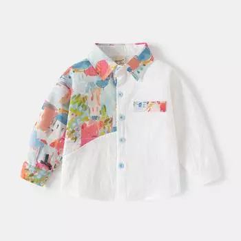 Детские рубашки Повседневные топы для мальчиков Рубашка для девочек осень 2025 новая детская мультяшная расписная одежда 90cm