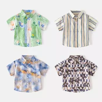 Детские рубашки с короткими рукавами, летняя мода, мальчики, жареные, уличная печать, иностранный стиль, женская рубашка-сокровище, детская одежда 90cm