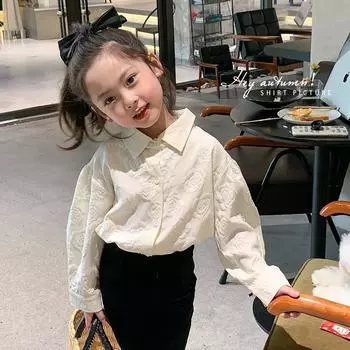 Детские рубашки, топы для девочек, однотонная розовая жаккардовая рубашка с длинными рукавами 110