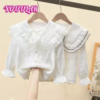 Детские рубашки Весна Осень Топы с лацканами для девочек Британский стиль Длинные рукава Рубашки принцессы Детская одежда 110