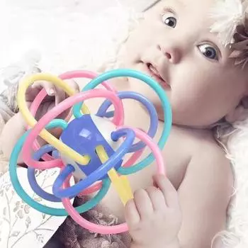 Детские ручные игрушки с мячом, детская ручка, тренировочный манхэттенский мяч, ручная погремушка, прорезыватель, пищевой класс, можно кусать, варить