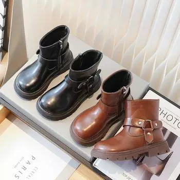 Детские рыцарские ботинки, осень/зима 2023, ботильоны с металлической пряжкой для девочек 26