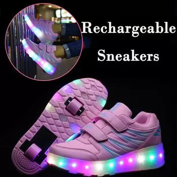 Детские съемные перезаряжаемые светящиеся кроссовки с двумя колесами, детские кроссовки для катания на роликовых коньках 30 чёрный