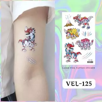 Детские съемные временные мультяшные единороги и динозавры, лазерная татуировка из фольги, гоночный автомобиль, натурщики