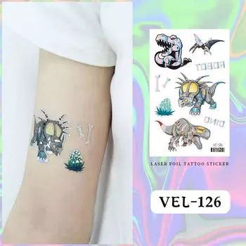 Детские съемные временные мультяшные единороги и динозавры, лазерная татуировка из фольги, гоночный автомобиль, натурщики