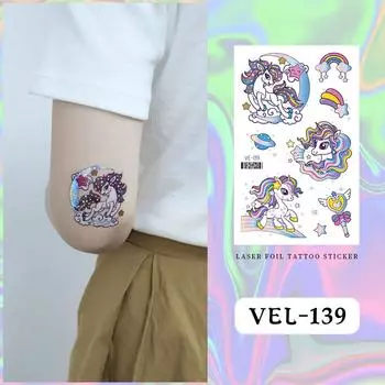 Детские съемные временные мультяшные наклейки с изображением динозавра и космического единорога