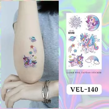 Детские съемные временные мультяшные наклейки с изображением динозавра и космического единорога