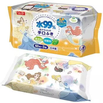Детские салфетки для рук LEC Disney pure water 60 шт. x 3 шт. слабокислотные Сделано в Японии 99% (Дисней Принцесса) Без добавок белый