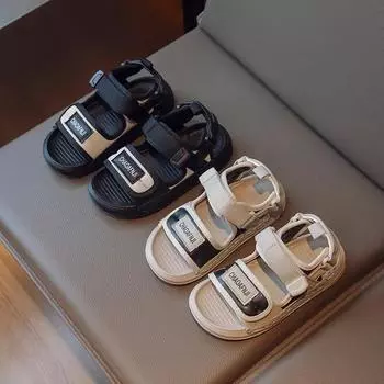 Детские сандалии 2024 года, новые летние сандалии для мальчиков с мягкой подошвой и противоскользящей подошвой для отдыха, детские сандалии в корейском стиле, повседневные сшитые сандалии 21 бежевый