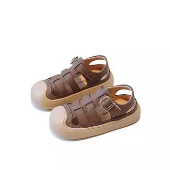 Детские сандалии Baotou, летние, новые, полые, для девочек, мягкая подошва, пляжная обувь, обувь для ручья 22 коричневый