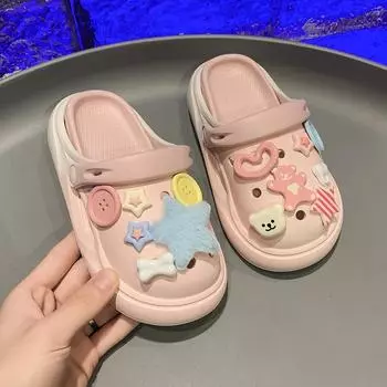 Детские сандалии для девочек 2024 года, летние, новые, модные, в корейском стиле, удобные, нескользящие, милые, с рисунком, универсальные, классные, пляжные туфли 24-25 розовый