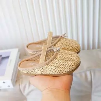 Детские сандалии для девочек 2024 года, летняя новая мода, мягкие, удобные, шикарные, плетеные, нескользящие, повседневные, универсальные, классные, пляжные туфли 21 хаки