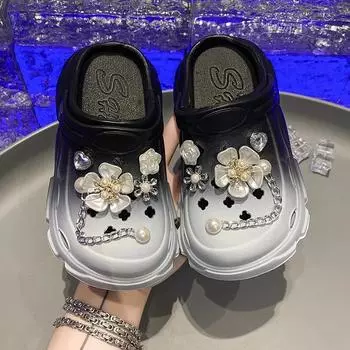 Детские сандалии для девочек 2024 года, летняя новая мода в корейском стиле, мягкие, удобные, повседневные, универсальные, принцесса, цветы, пляжная обувь 24-25