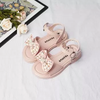 Детские сандалии для девочек Bow Thousand Bird Grid Pink Elegant Princess Flats Open Toe Cute Kids Shoes Hook & Loop Drop Shipping 21 розовый