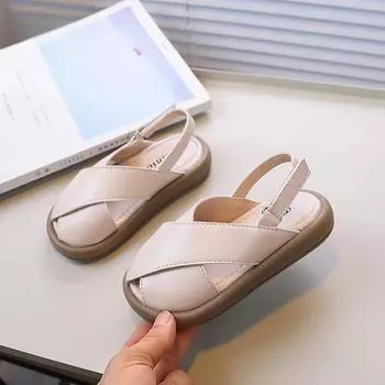 Детские сандалии для девочек, летние, однотонные, повседневные, для малышей, пляжная обувь, модные, универсальные, детские, сандалии на плоской подошве с перекрестными шнурками и петлями 23 коричневый