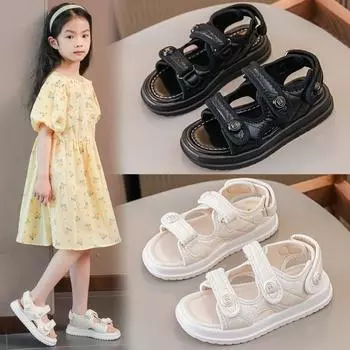 Детские сандалии для девочек, пляжные сандалии для больших детей, противоударная модная простая классическая мягкая летняя обувь, повседневные сандалии 37