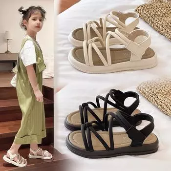 Детские сандалии для девочек Princess Sweet Classic 2024, абсолютно новые детские пляжные туфли для воды с открытым носком, гладиаторские, противоскользящие, 26-37, мягкие 26 бежевый