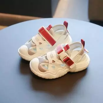 Детские сандалии для мальчиков 2024 года, летние нескользящие сандалии для девочек, модные повседневные детские сетчатые спортивные кроссовки для школы, открытые, популярные 26 чёрный