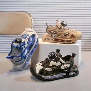 Детские сандалии для мальчиков 2024 года, лето, новые полые сандалии, детская пляжная обувь, модные новые тенденции, вращающиеся кнопки, классика, 26-37 26 чёрный