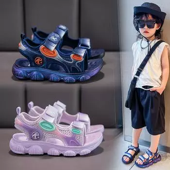 Детские сандалии для мальчиков и девочек, повседневная спортивная пляжная обувь с твердой мягкой подошвой 26 синий