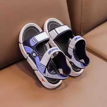 Детские сандалии для мальчиков, летние детские пляжные сандалии на мягкой подошве с мультяшным рисунком, противоскользящие студенческие пляжные сандалии 35 синий