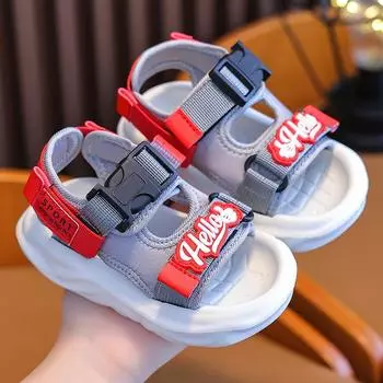 Детские сандалии для мальчиков. Новые летние пляжные туфли на мягкой подошве с противоскользящей липучкой для мальчиков, мальчиков, детей, среднего возраста и взрослых. 22-23 серый