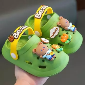 Детские сандалии и тапочки с милыми мультяшными животными и закрытым носком 27 зелёный