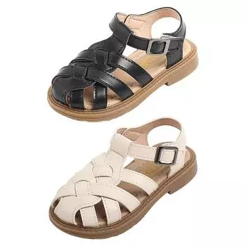 Детские сандалии, летние детские сандалии для девочек, пляжная обувь для малышей, тканые полые сандалии принцессы, дышащая обувь 23