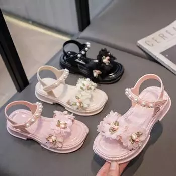 Детские сандалии, летние нескользящие сандалии на мягкой подошве, милые сандалии принцессы с цветами, детские сандалии 25 розовый