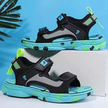 Детские сандалии, летние пляжные кроссовки, сандалии для мальчиков Magic Stick 28 зелёный/чёрный